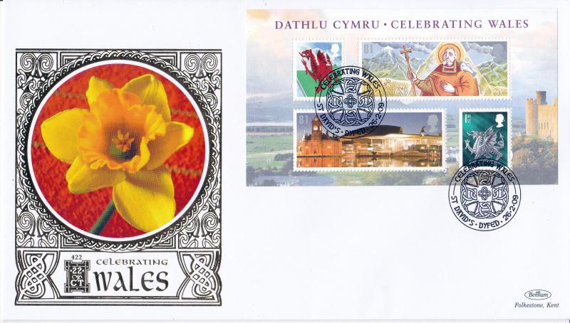 2009 (02) Celebrating Wales M/S - Benham Gold (500) Official