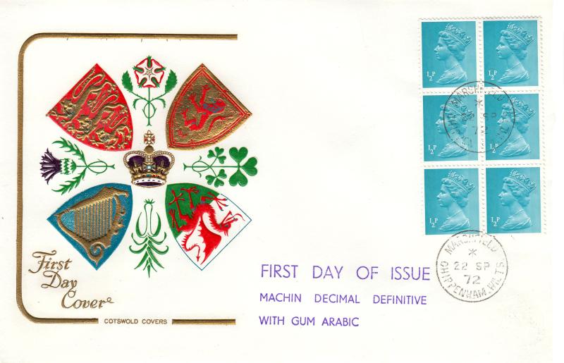 1972 (09) ½p Gum Arabic (Block of Six) - Cotswold - Marshfield CDS