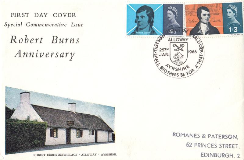 1966 (01) Robert Burns - Ord - Connoisseur Birthplace Cover - Alloway H/S (Large Format)