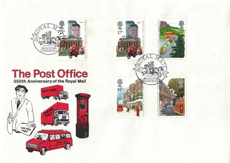 1985 (07) Royal Mail - Illustrated Cover - Royal Mail, 350 Years, 1635-1985, London Post H/S
