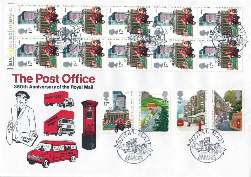 1985 (07) Royal Mail - Illustrated Cover - Royal Mail, 350 Years, 1635-1985, London Post H/S + the Cylinder £1.53 Discount Booklet