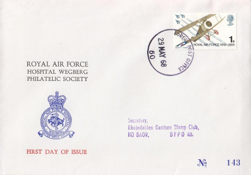 1968 (05) Anniversaries - RAF Hospital Wegberg Philatelic Society Cover - 1/- - Forces Post Office 50 CDS