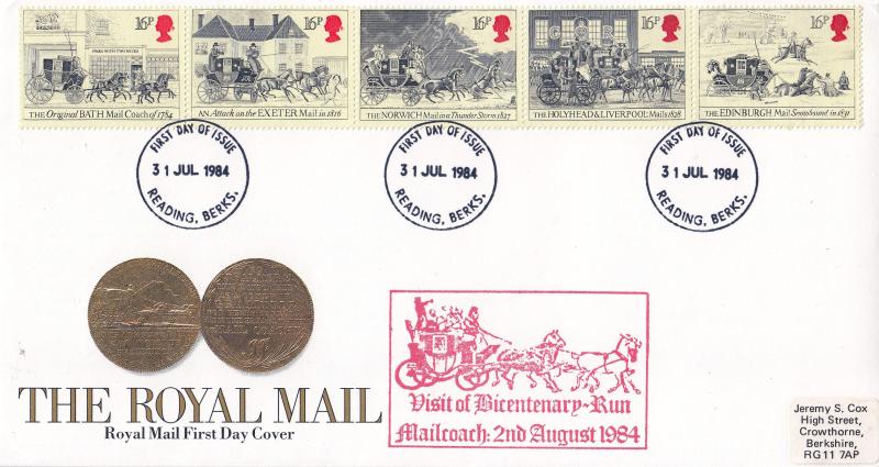 1984 (07) Royal Mail - RM - Reading FDI - Bicentenary Run Mailcoach Cachet