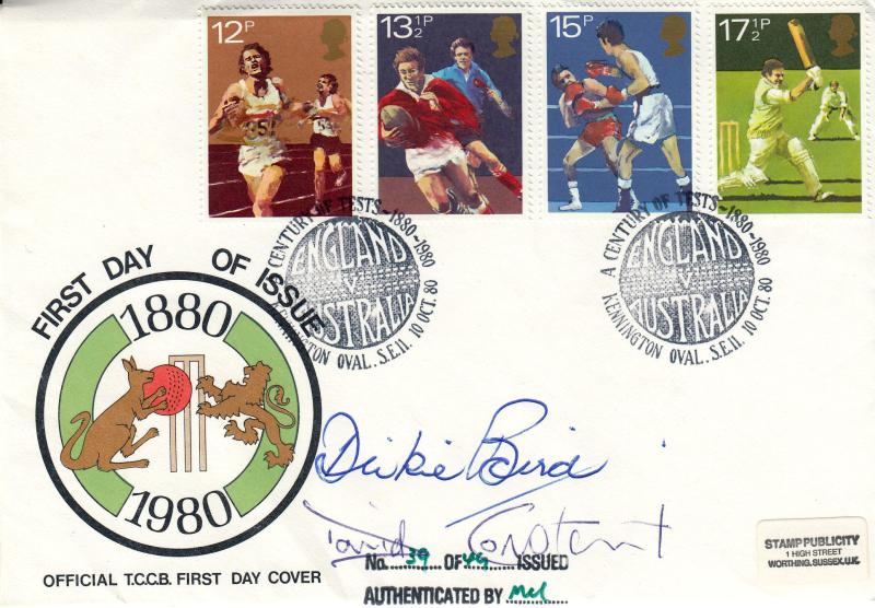 1980 (10) Sports - SP (Stamp Publicity) TCCB 'Special' - Century of Tests H/S - Signed by Dickie Bird & David Constant