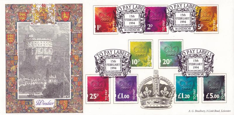 1994 (02) Postage Dues - Bradbury 'Windsor Round Tower' Cover - To Pay Labels, Windsor Official