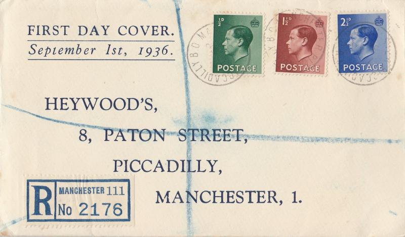 1936 (09) Edward VIII Definitives - Heywood's 'Display Text' Cover - Piccadilly, Manchester CDS