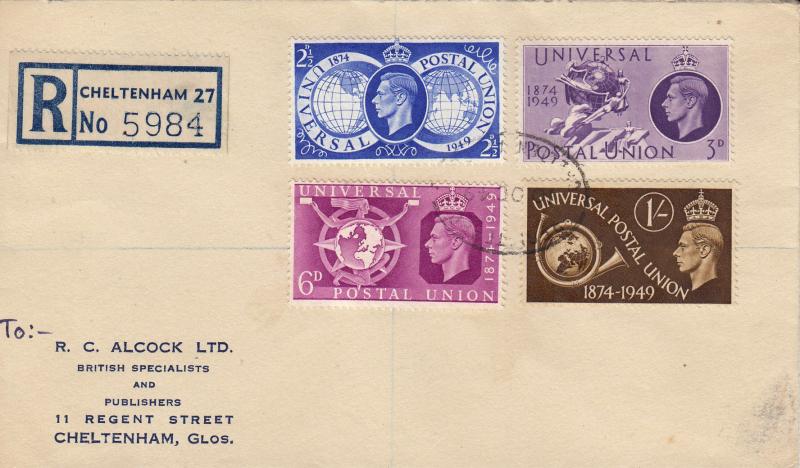 1949 (10) UPU - Alcock Display Text Cover - Cheltenham CDS