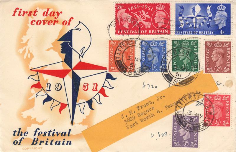 1951 (05) Festivals + Definitives - Logo Cover - Battersea Wavy Line + Battersea CDS