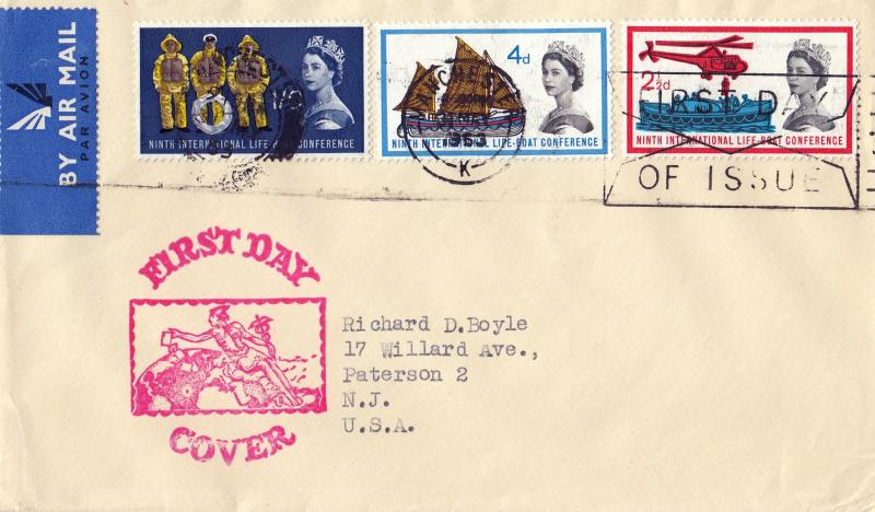 1963 (05) Lifeboat - Red 'Neptune' Cachet Cover - Ord - Manchester, First Day of Issue 'Envelope' Slogan