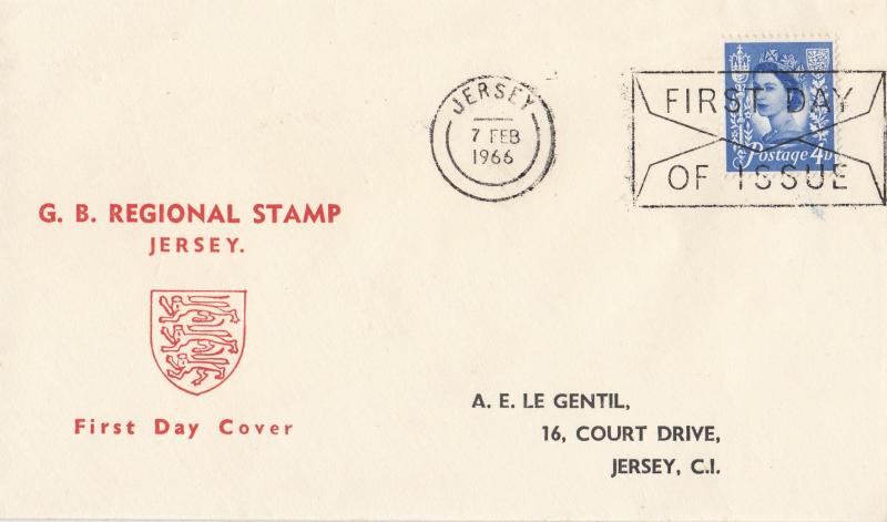 1966 (02) Jersey 4d - Red Shield & Text Cover - Jersey FDI 'Envelope' Slogan