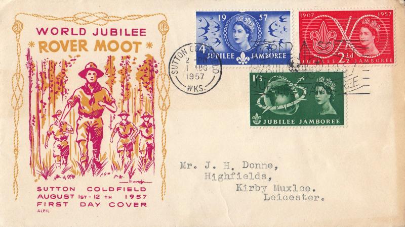 1957 (08) Scouts - ALFIL Rover Moot Cover - Jubilee Jamboree Slogan