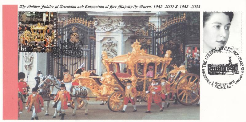 2002 (02) Golden Jubilee - Privately Produced 'Gold Coach' Cover - SW1 H/S - Doubled 2003 Coronation - SW1 H/S