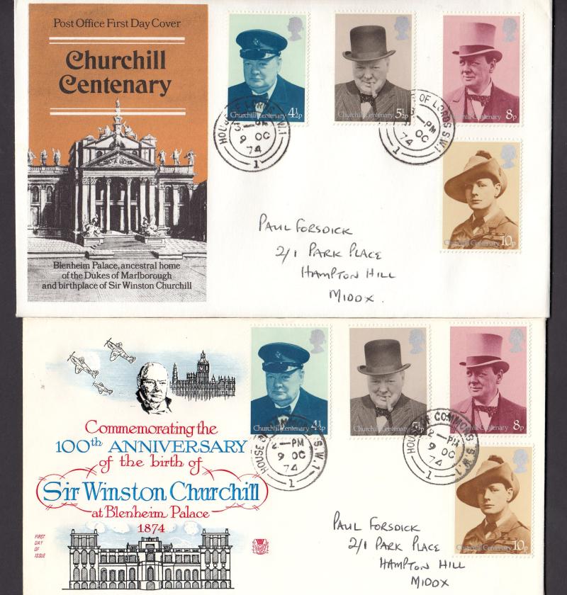 1974 (10) Churchill - PAIR of Covers (PO & Stuart) - House of Commons CDS + House of Lords CDS