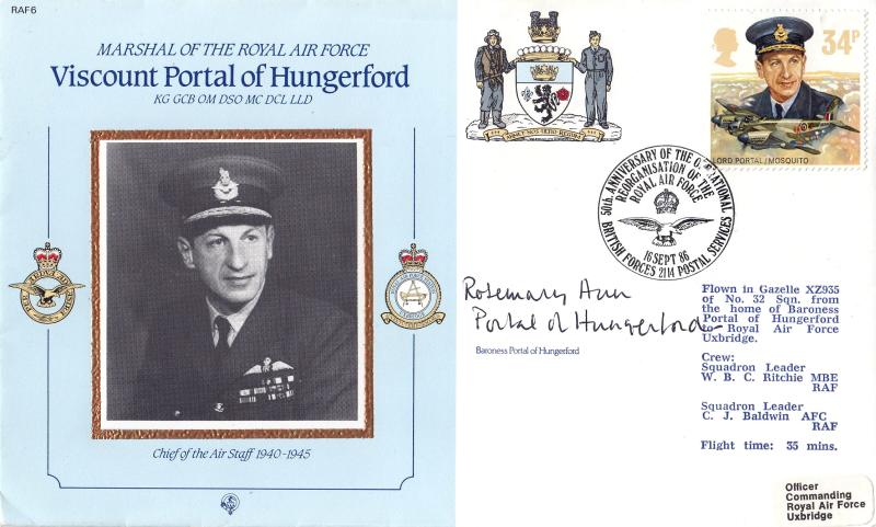 1986 (09) Royal Air Force - Alternative Forces MRAF 6 Official - RAF Reorganisation 50th Anniversary H/S - Signed by Baroness Rosemary Ann Portal of Hungerford