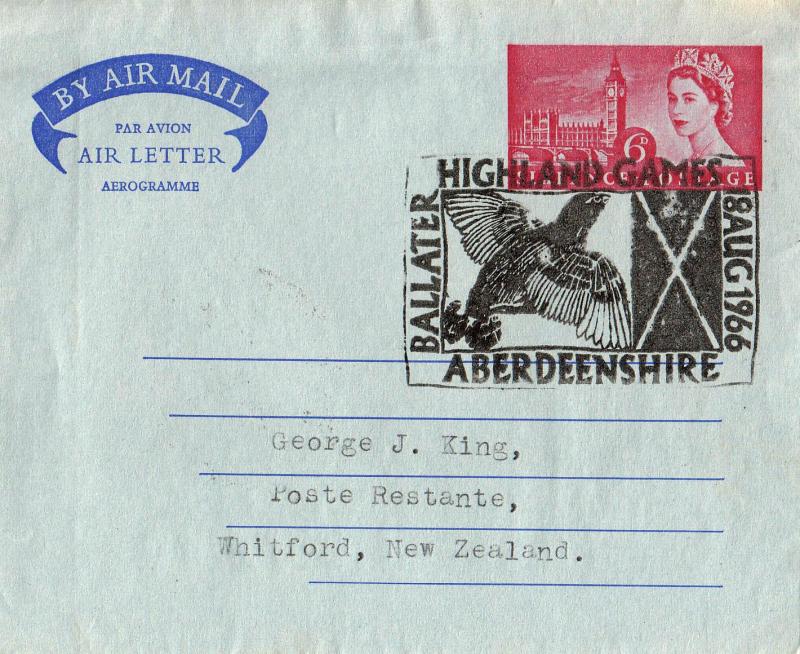 1966 (08) Winners - 6d Air Mail Aerogramme - Highland Games, Ballater H/S