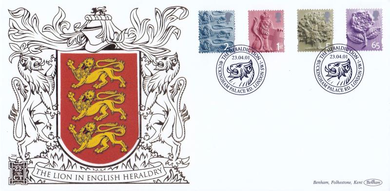 2001 (04) English Regional Pictorial Definitives - Benham Gold (500) Official