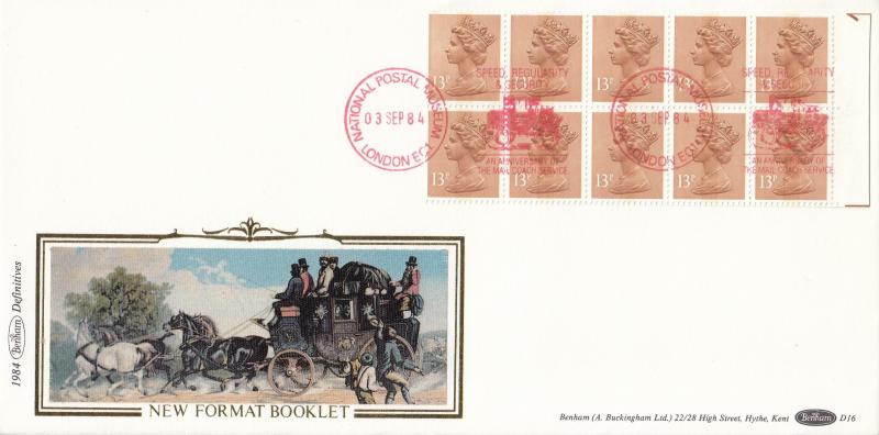1984 (09) £1.30 & £1.70 Postal History Booklet Pair - Benham D16 - 13p & 17p Panes - Right Margin - National Postal Museum H/S