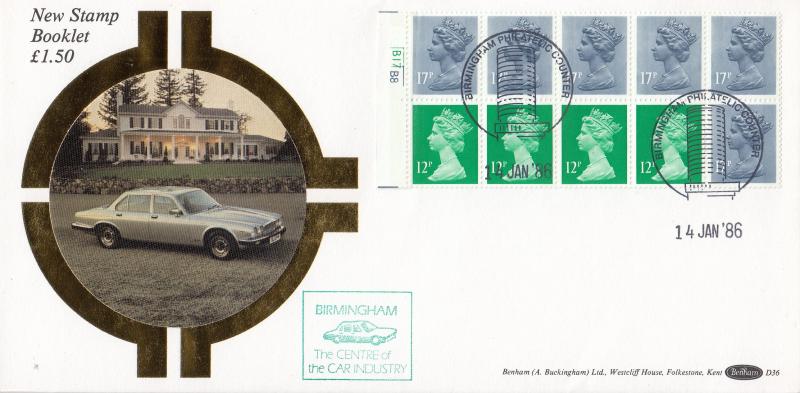 1986 (01) £1.50 Booklet - Benham D36 - Selvedge on Left - Cylinder No Version - Birmingham Counter H/S