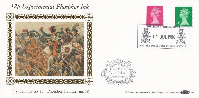 1986 (07) 12p Experimental Phosphor Ink - Benham D45 - The Royal Tournament BF2118PS H/S
