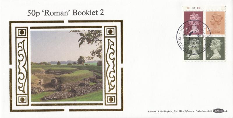 1986 (10) 50p Roman Booklet - Benham D51 - Cy No Pane - Roman Britain, St Albans H/S