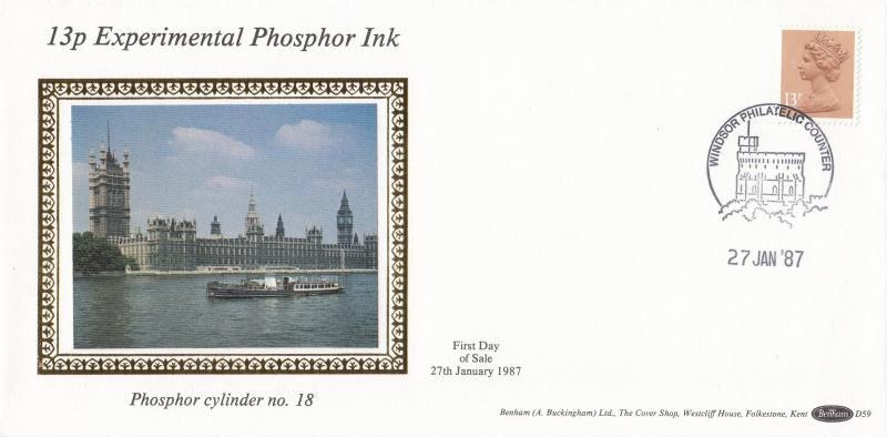 1987 (01) 13p Experimental Phosphor Ink - Benham D59 - Windsor Counter H/S