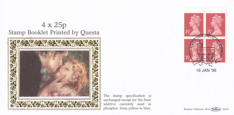 1996 (01) 25p x 4 Stamp Booklet - Benham D255 - Windsor Counter H/S
