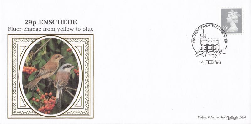 1996 (02) 29p Enschede Flour Change Yellow to Blue - Benham D260 - Windsor Counter H/S