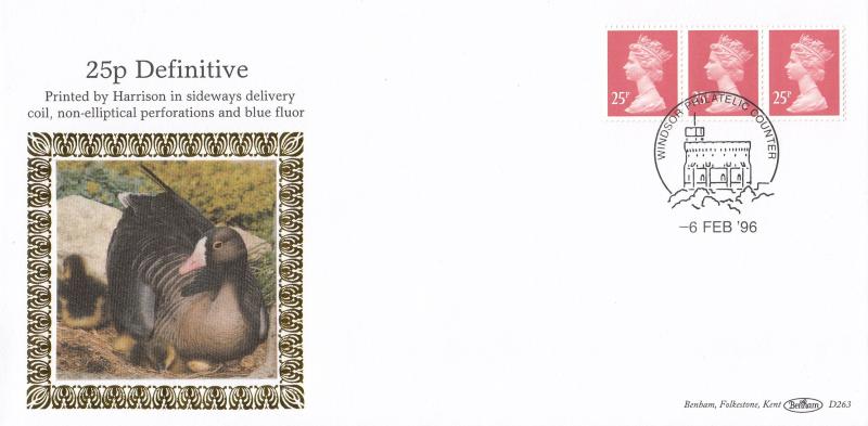 1996 (02) 25p Definitive Sideways Coil - Benham D263 - Windsor Counter H/S