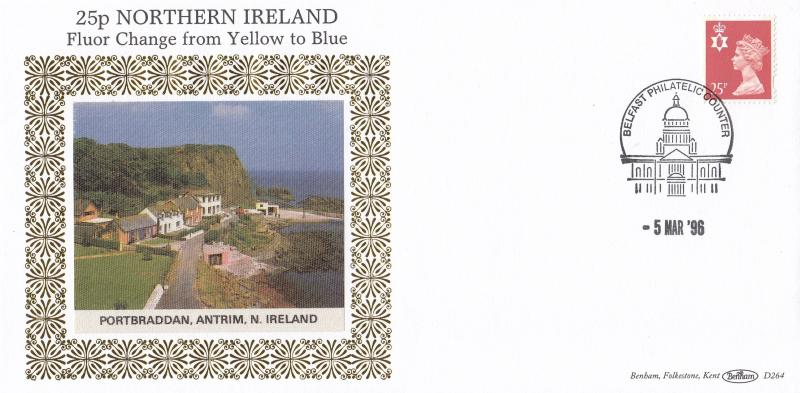 1996 (03) 25p Northern Ireland Regional Flour Change Yellow to Blue - Benham D264 - Belfast Counter H/S