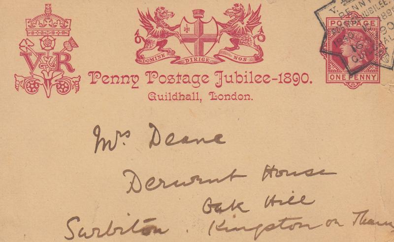 1890 (05) Penny Postage Jubilee 1d Red Printed Post Card - Guildhall H/S