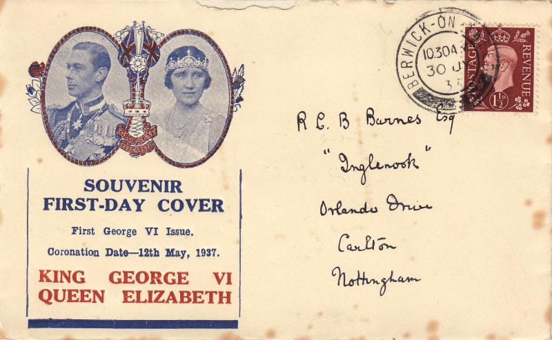 1937 (07) George VI 1½d Brown - Coronation Illustrated Cover - Berwick On Tweed CDS