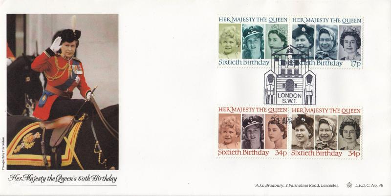 1986 (04) Queen's 60th Birthday - Bradbury LFDC 49 Special - Buckingham Palace Front View Philatelic Counter H/S