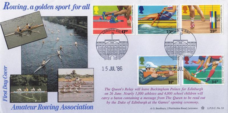 1986 (07) Sports - Bradbury LFDC 53 Special - Buckingham Palace Philatelic Counter H/S