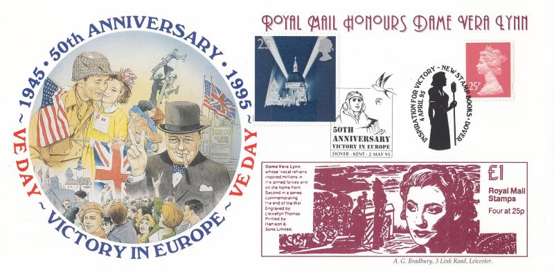 1995 (05) VE Day - Bradbury LFDC 132 'Churchill Special' - Reprint of the Dame Vera Lynn Booklet + Dover H/S - Doubled 'St Paul's Stamp & VE Dover H/S