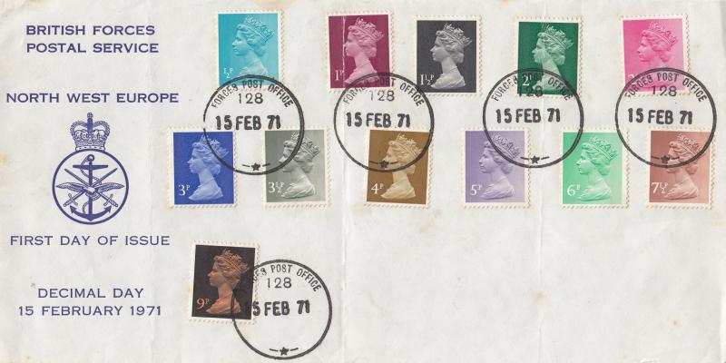 1971 (02) Decimal Definitives - BFPS North West Europe Cover - Forces Post Office 128 CDS (No Strike Cachet)