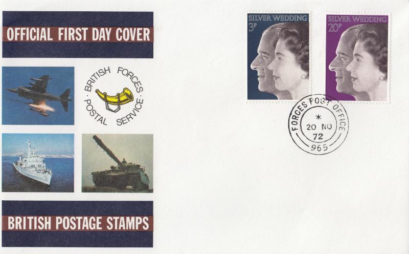 1972 (11) Silver Wedding - BFPS Cover - Forces Post Office 965 CDS