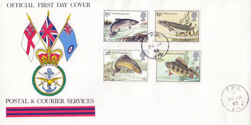 1983 (01) British River Fishes - Postal & Courier Services Cover - FPO 971 CDS