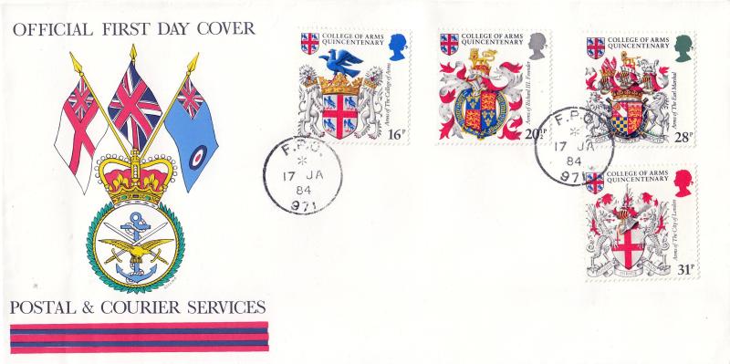 1984 (01) Heraldry - Postal & Courier Services Cover - FPO 971 CDS
