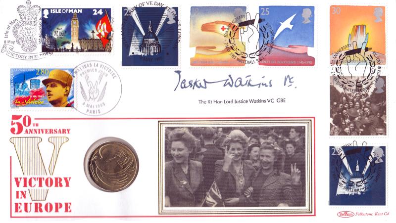1995 (05) VE Day - Benham C4 - Whitehall (Cigar) H/S - Then TRIPLE Extra H/S's - Signed by Tasker Watkins VC