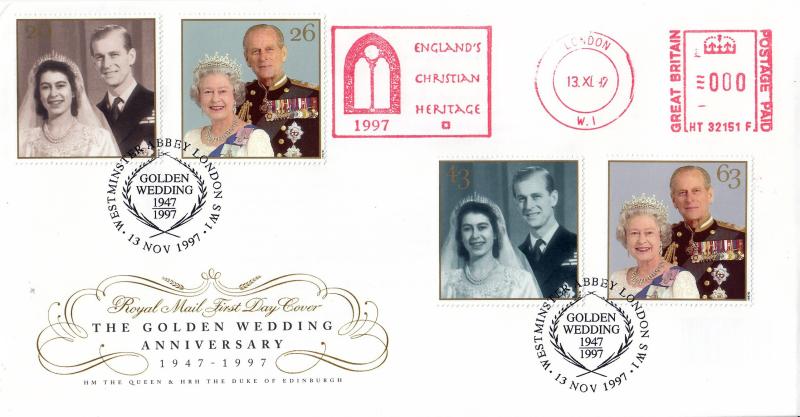 1997 (11) Golden Wedding - RM - Westminster Abbey H/S + England's Christian Heritage Meter Mark