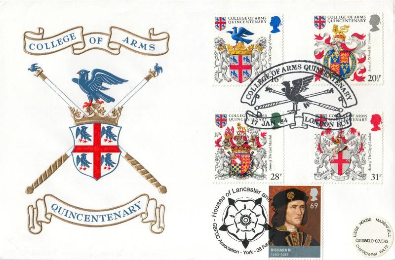 1984 (01) Heraldry - Cotswold 'College of Arms' Official - Doubled 2008 Richard III Stamp