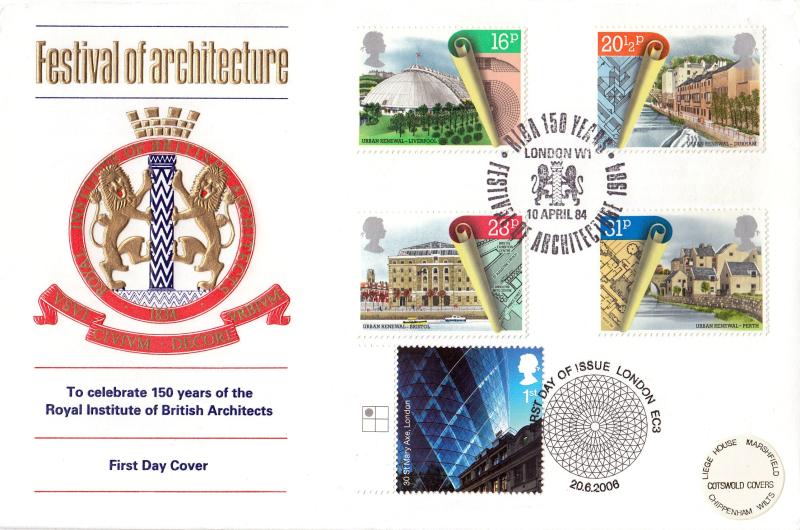 1984 (04) Urban Renewal - Cotswold RIBA, W1 Official - Doubled 2006 St Mary Axe Stamp