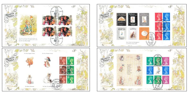 1993 (08) Beatrix Potter PSB Book - Bradbury Set of Four - Four Panes, Four Different H/S's