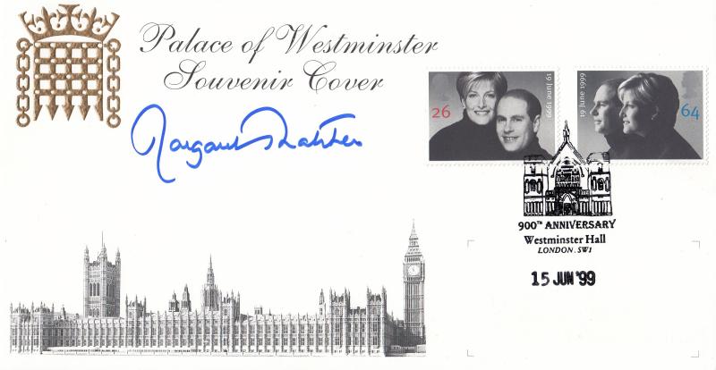 1999 (06) Wedding - Palace of Westminster Cover - Westminster Hall H/S - Signed by the late Margaret Thatcher