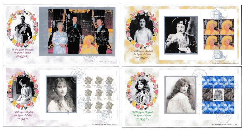 2000 (08) Queen Mother (PSB) - Bradbury - Four Panes - Four H/S's