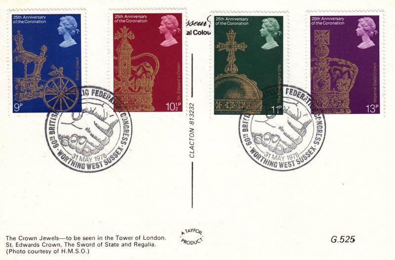 1978 (05) Coronation - Crown Jewels Colour Postcard - Federation Congress, Worthing H/S