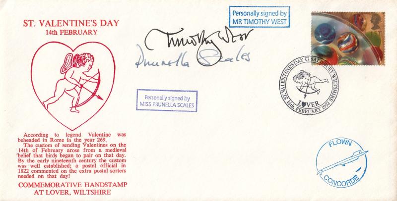 1992 (02) Valentines Day - Cambridge Stamp Centre 'Special' - Signed by Timothy West & Prunella Scales