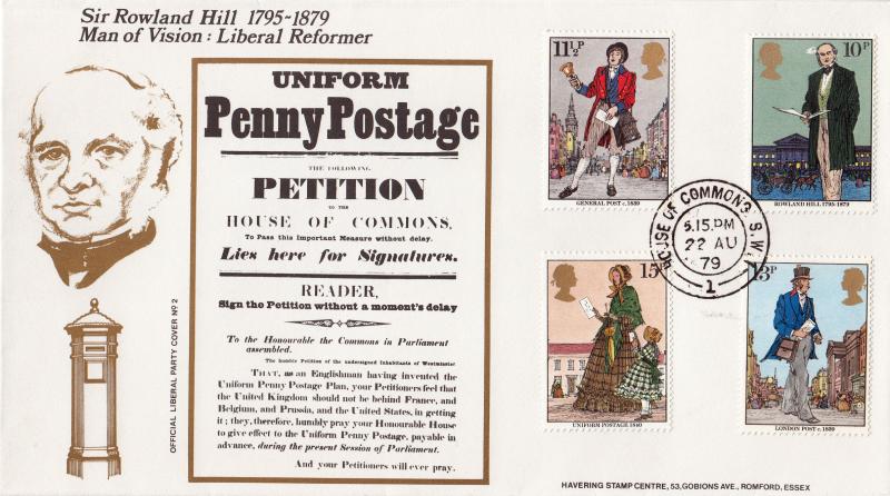 1979 (08) Rowland Hill (Stamps) - Havering 'Uniform Penny Postage' Cover - House of Commons CDS