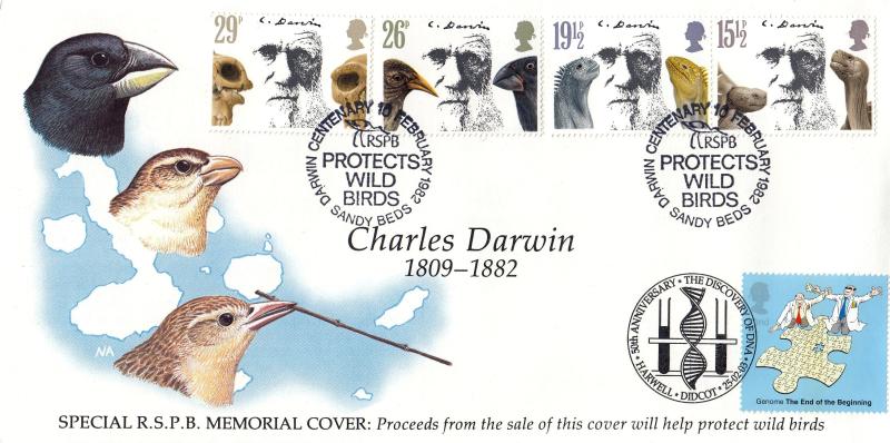 1982 (02) Charles Darwin - RSPB Sandy Official - Doubled 2003 DNA Issue