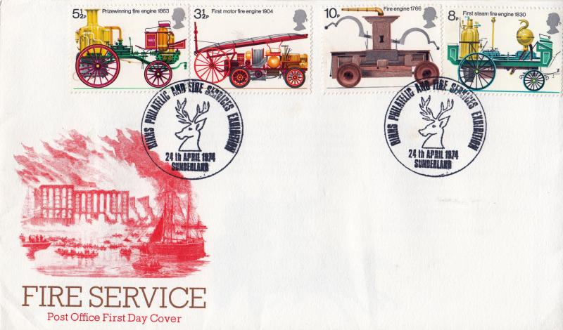 1974 (04) Fire Services - PO - Binns Philatelic and Fire Services Exhibition, Sunderland H/S